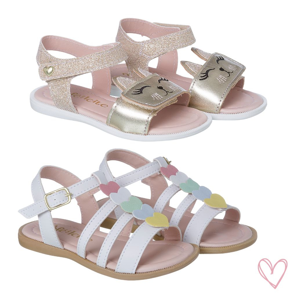 Kit 2 Pares Sandálias Infantil Menina Delicada - Café com Leite ...