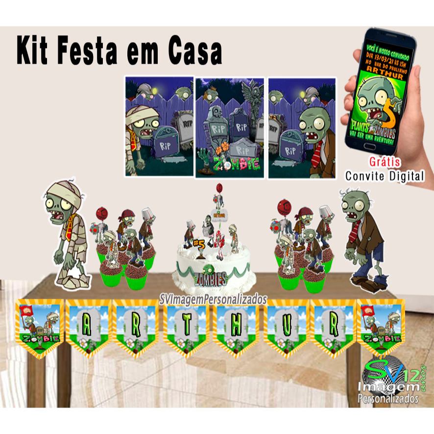 Kit Festa do Jogo Plants vs Zombies ( 4 personagens)
