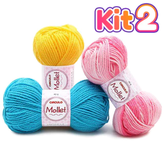 Kit 2 Lãs Mollet Círculo 40g Para Crochê Tricô 80m Cores