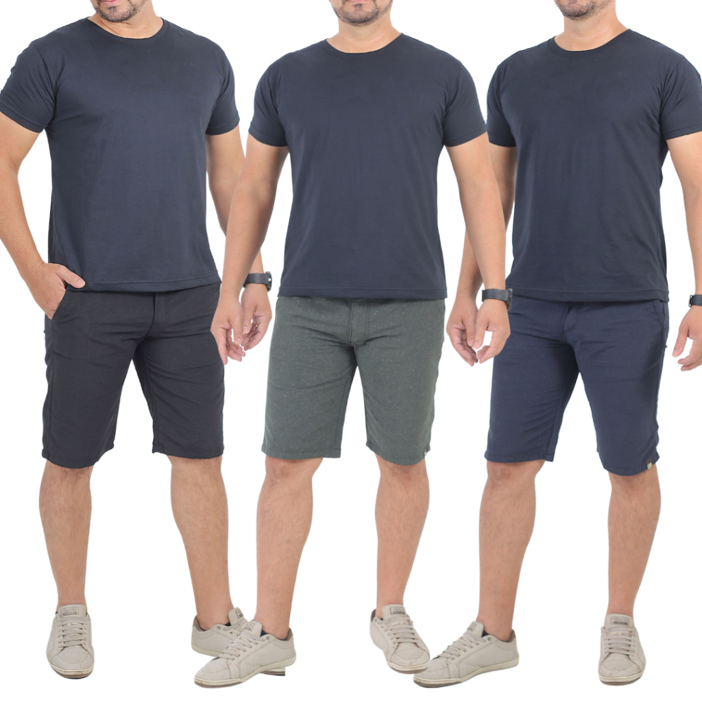 Kit 3 Bermudas Shorts Masculino Brim Liso Sarja Esporte Fino Premium Padrão Shopping