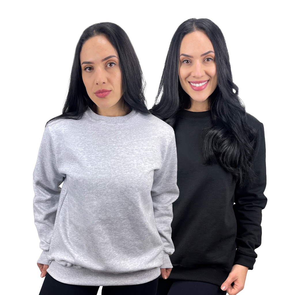 Kit com Blusas De Moletom Lisa Sem Bolso Sem Capuz Feminino