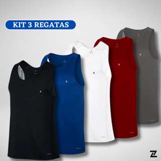 Kit 3 Camiseta Regata Dry Fit Masculina long Premium Fitness para Treino e Academia