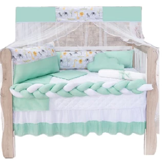 Kit Protetor de Berço Americano Menino e Menina 11 Peças Com Trança e Mosquiteiro Padrão Americano em Oferta na Shopee