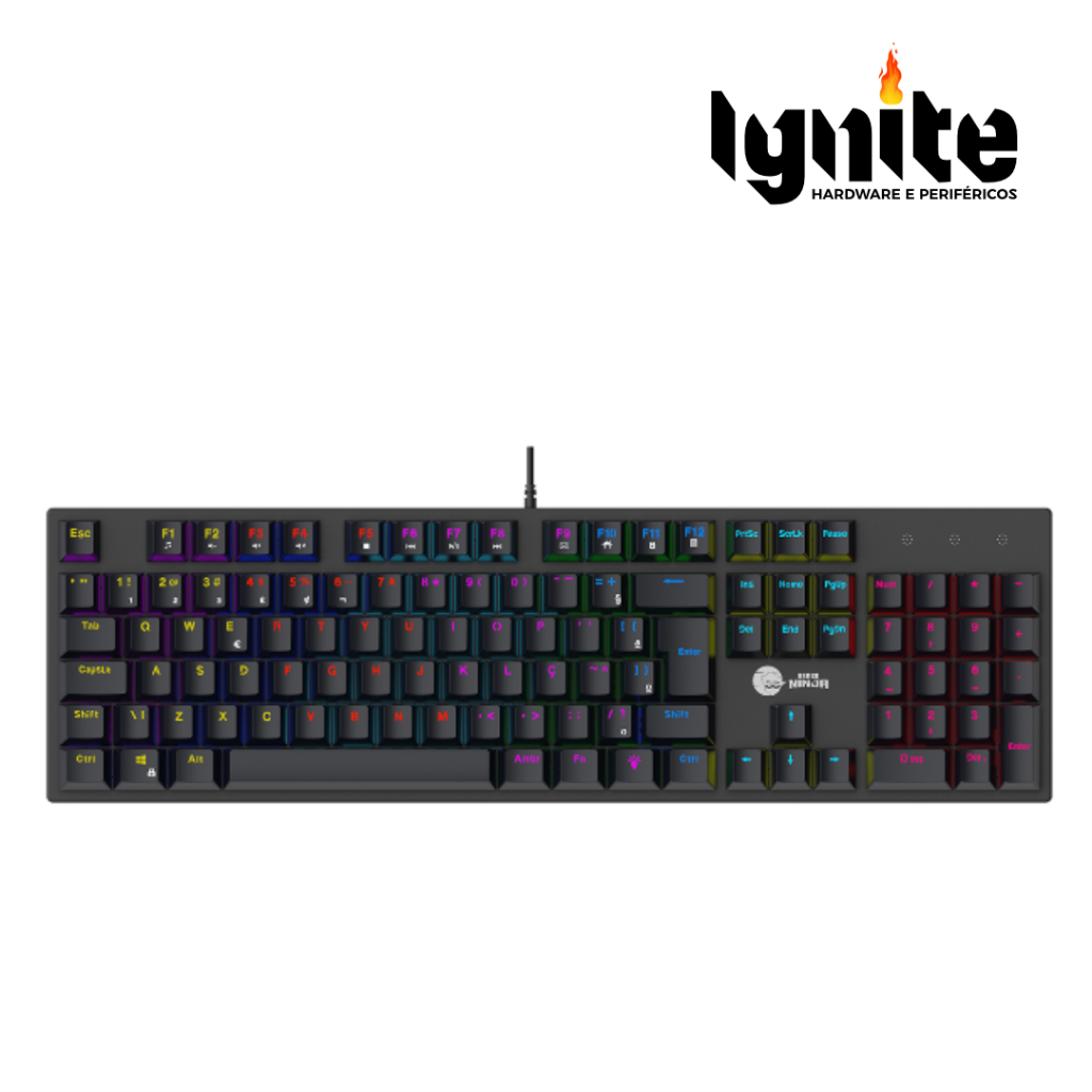 TECLADO MECÂNICO GAMER NINJA LEAP, SWITCH BLUE, RAINBOW, ABNT2, BLACK