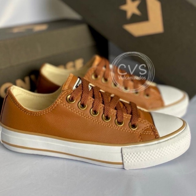 Tenis All Star Caramelo Bege Couro Sola Borracha Vulcanizado Limitado masculino e feminino