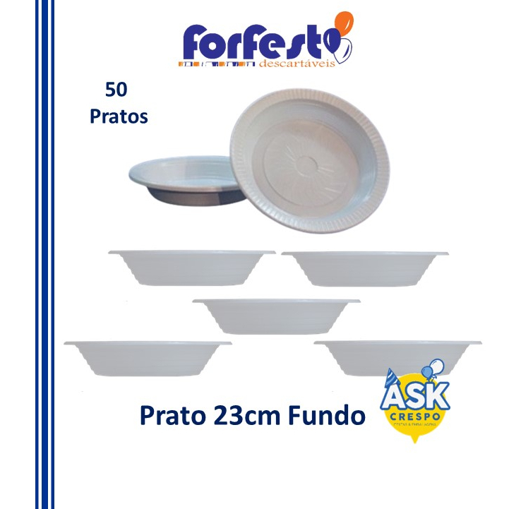 KIT 50 Pratos Fundo 23 cm Descartável Forfest