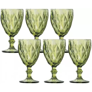 Jogo de 6 Taças Diamante Verde 300ML. Mesa Posta / Restaurante / Bar / Buffet / Festas