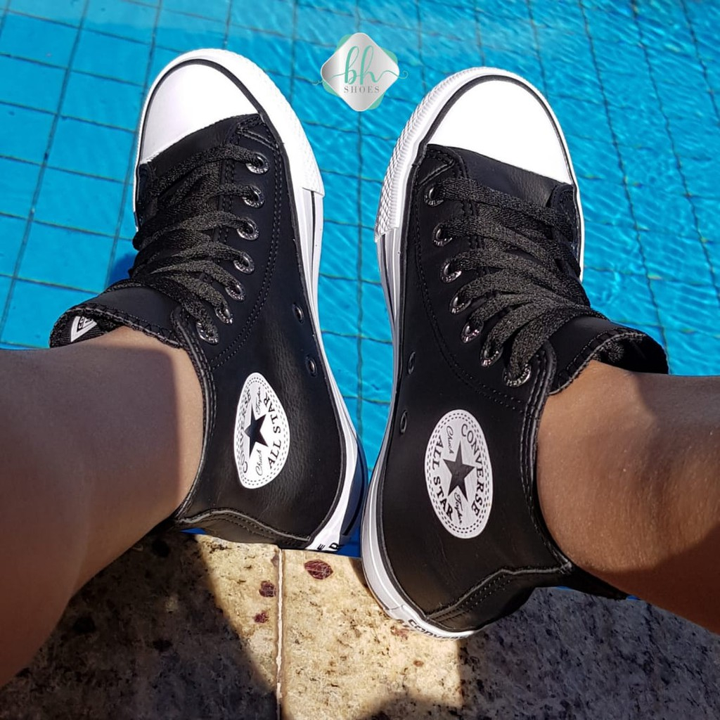 TÊNIS CONVERSE ALL STAR BOTA COURO TODO PRETO CT08250002 - Via Colors -  Calçapé Calçados