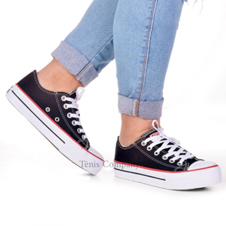 All star plataforma feminino branco couro linha preta - Kepucce Shoes