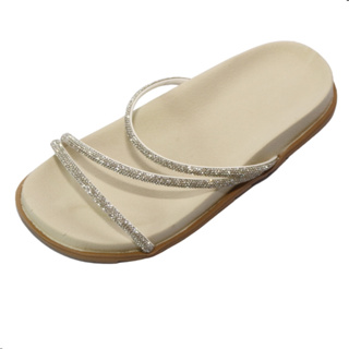 Birken Feminina Papete Branca Com Strass Brilho Sandália