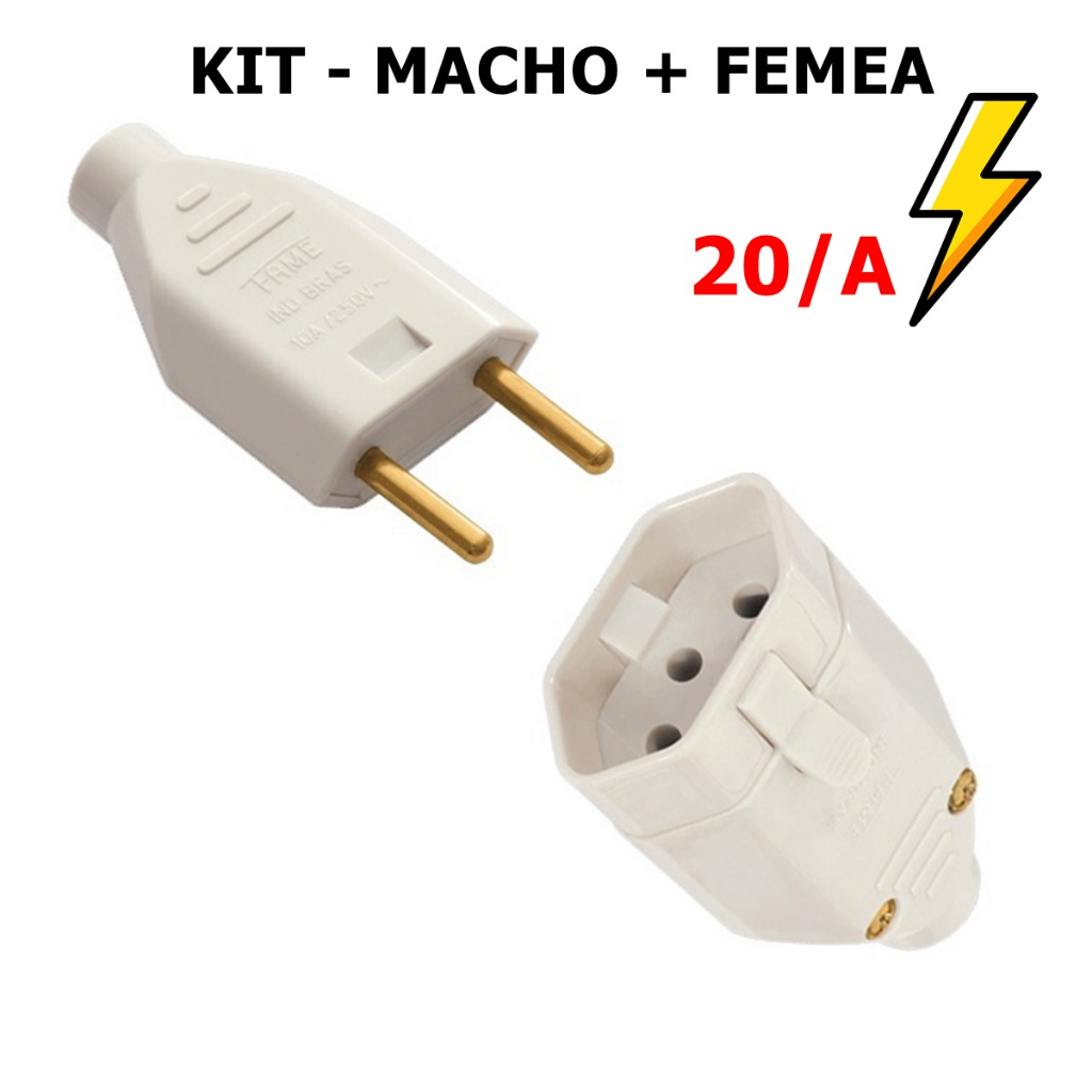 Kit Plugue Tomada Macho + Plugue Fêmea para Extensão 20A Branco ...