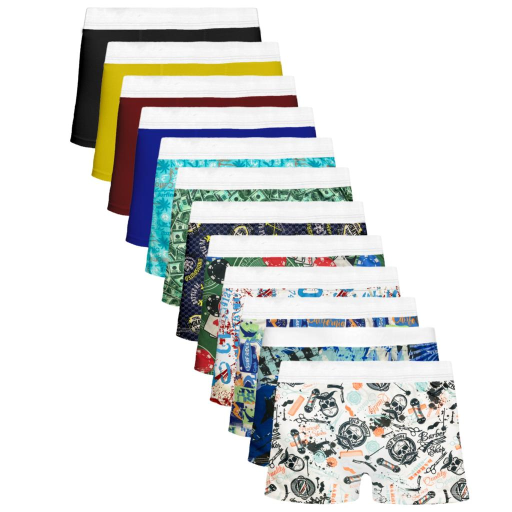 Kit com 10 Cuecas Boxer Adulto Microfibra Premium