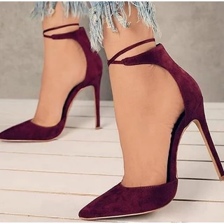 Salto alto chique agulha tipo scarpin elegante social 10 cm sandália social fino elegante camurça