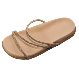 Birken Caramelo Feminina Papete Brilho Strass Rasteirinha