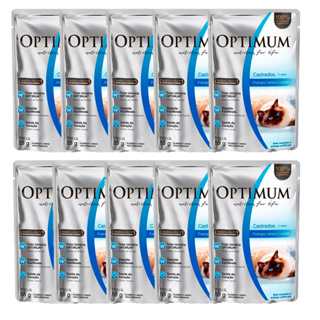 Kit com 10 Ração Úmida Optimum Sachê Gatos Castrados Frango 85g