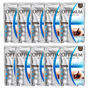Kit com 10 Ração Úmida Optimum Sachê Gatos Castrados Frango 85g em Oferta na Shopee