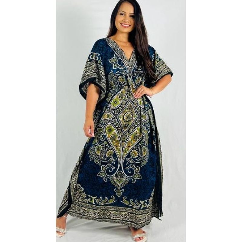 vestido Kaftan indiana estampada plus size sa da de praia Shopee