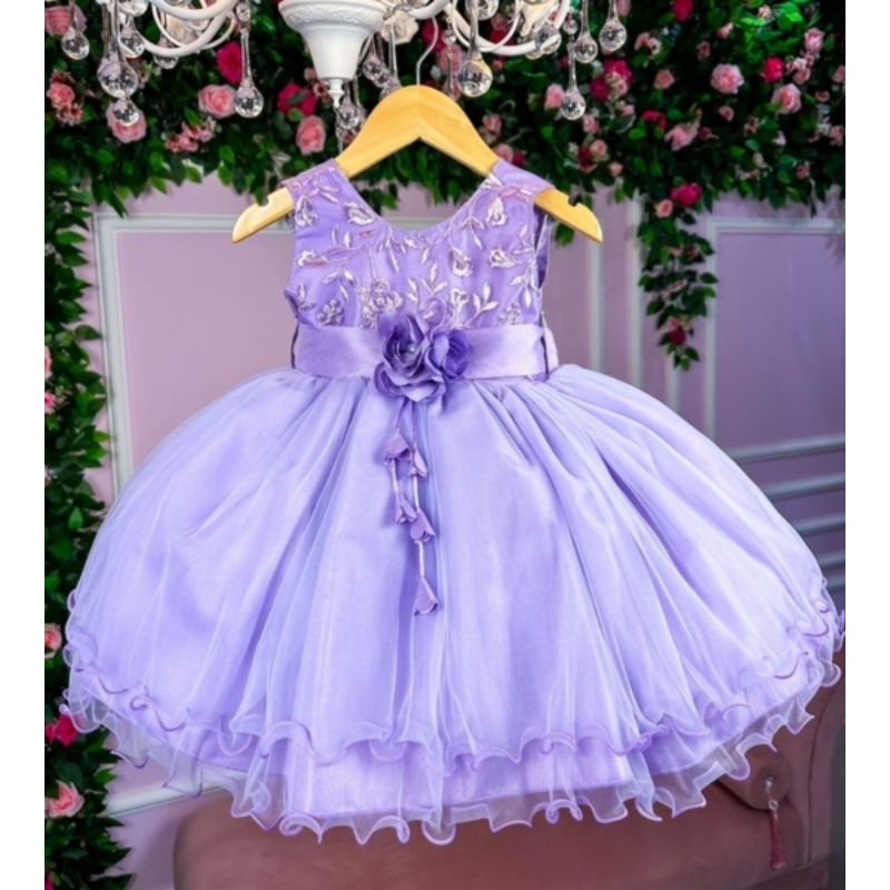 Vestido Infantil de Festa Lilás Luxo Princesa Sofia