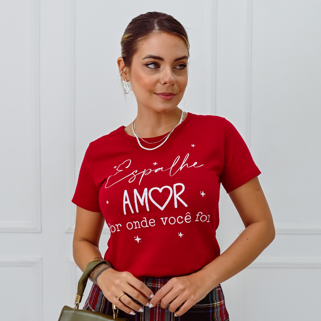 T-SHIRT FE PEROLAS - VERMELHO, Atacado Tshirt