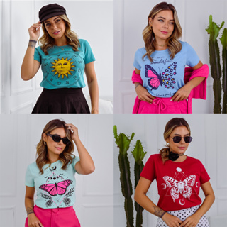 Kit C/10 T-shirts Blusa Roupas Femininas Moda Blogueira Diversas