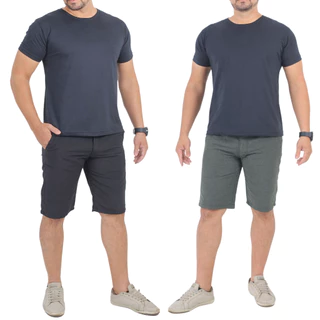 Kit 2 Bermudas Shorts Masculino Brim Liso Sarja Esporte Fino Premio Padrão Shopping