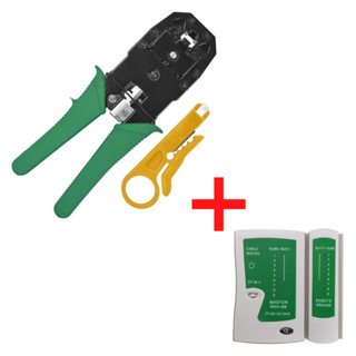 Kit Jogo de Alicate De Crimpar Crimpagem + Testador De Cabo De Rede Rj45 Rj12 Rj11