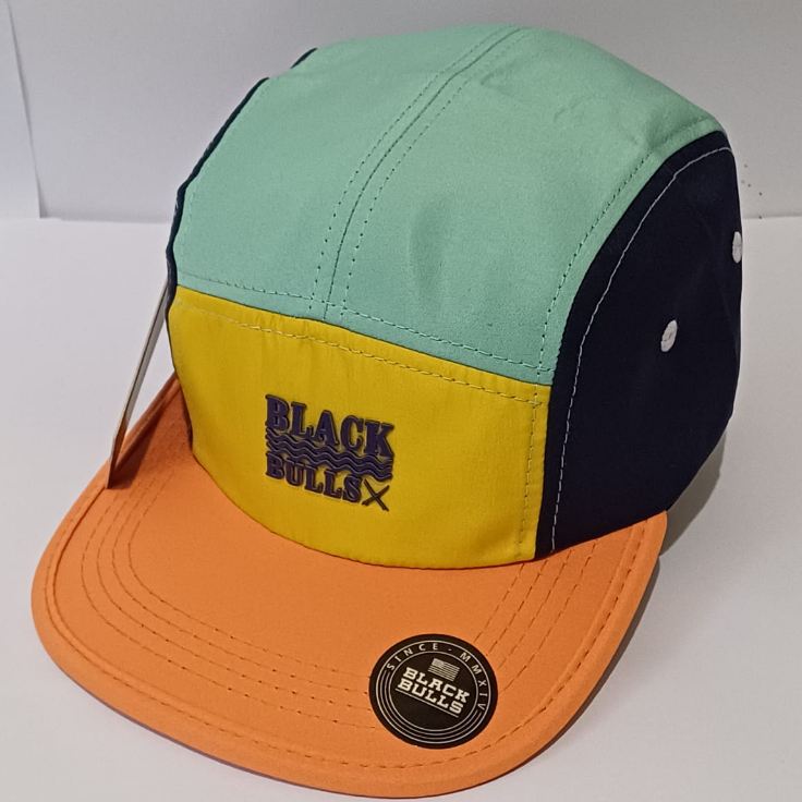 Boné 5 Five Panel Black Bulls Laranja Amarelo Azul Strapback Fita Aba Reta Skate - P05