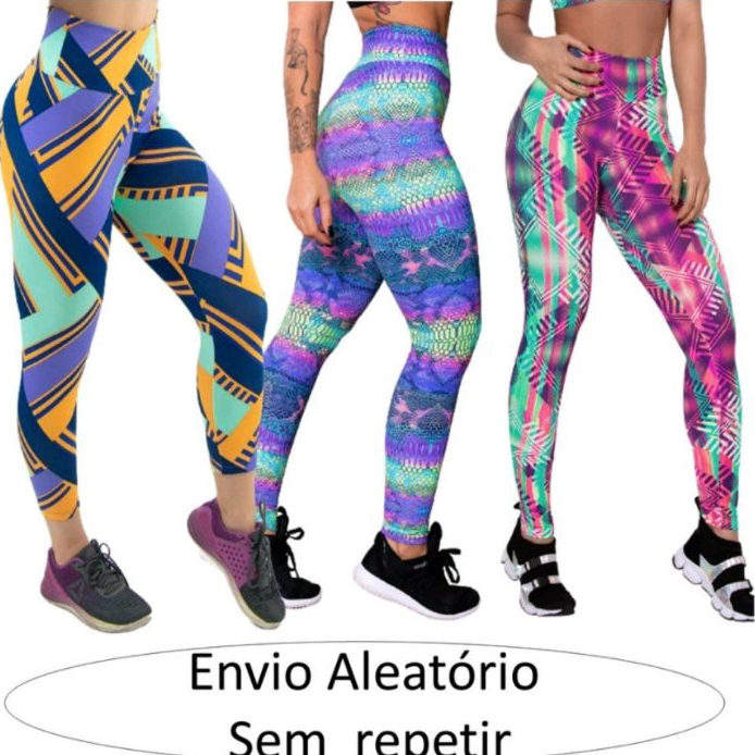 Kit 3 Calças Leg Feminina Estampada Roupa De Academia/treino Cós