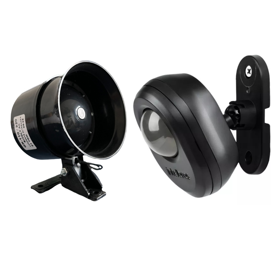 01 Sirene GLK Bivolt 110v 220v Para Alarmes + 01 Sensor De Presença Intelbras
