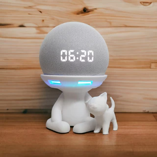 Suporte Alexa Echo Dot 4 e Echo Dot 5. Tema Robert Plant Violão, Gato, cachorro, família entre outros - Presente, decoração criativa, música, som, stand de mesa Amazon