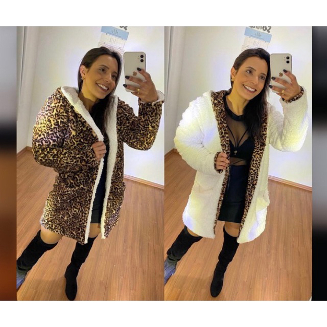 Casaco Teddy TECIDO GROSSO Ted Dupla Face Oncinha