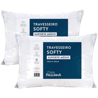 Kit 2 Travesseiros Fibra Importada Antialérgico Extra Macio Master Confort Softy 70x50 Lavável Hotel