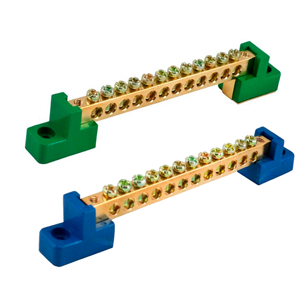 Barramento Neutro e Terra Barramento De Distribuição Verde e Azul 12 conexões 80A