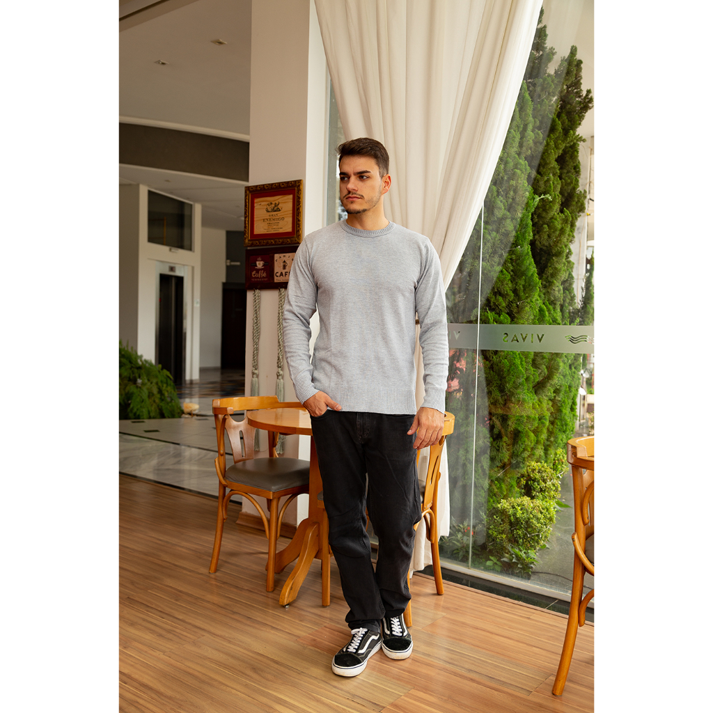 BLUSA SUÉTER DE TRICO LÃ MASCULINO GOLA REDONDA MANGA LONGA INVERNO 2022