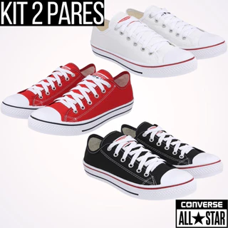 KIT All Star Tênis Allstar Masculino Alstar Converse Feminino Allstars Chuck Taylor Tenil Alstars Preto Cano Baixo Altars Promoção