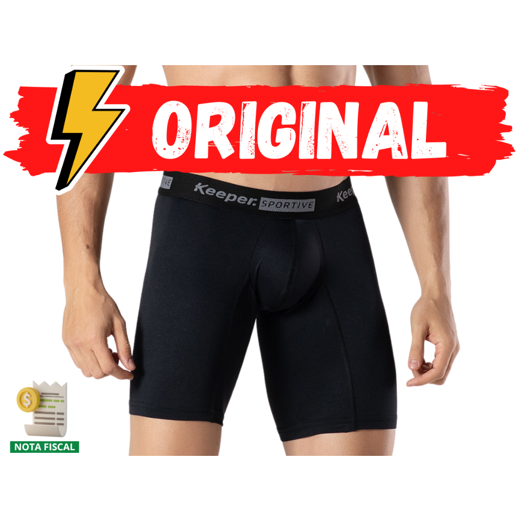 Cueca Boxer Long Leg Preta Bermuda Microfibra Antiassadura Box Keeper