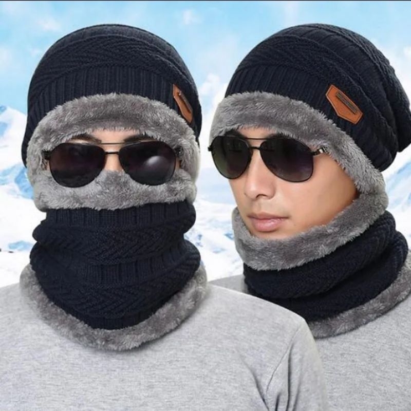 Touca de frio inverno Gorro E Gola Forrado Touca Com Cachecol