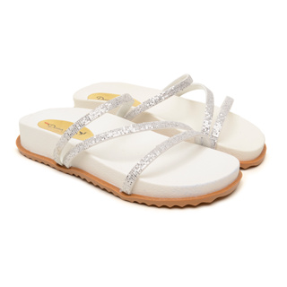 Sandalia Feminina Papete Brilho Em Tiras Birken Chinelo Confortavel