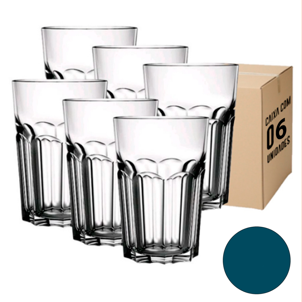 Conjunto até 9 Copos VIDRO GRANDE 340ml Original Bristol Long Drink Line Glass - Vidro Grosso Resistente