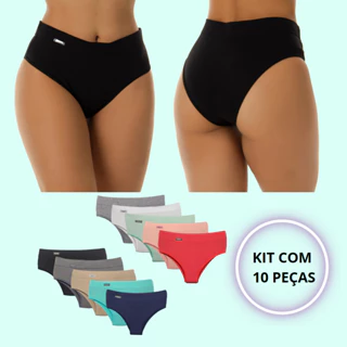 Kit 10 Calcinha Calçola Cintura Alta Microfibra Lisa Redutora Luxo