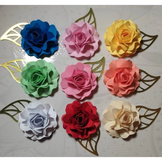 Flor Papel + folha laminada 5 cm Topo de Bolo