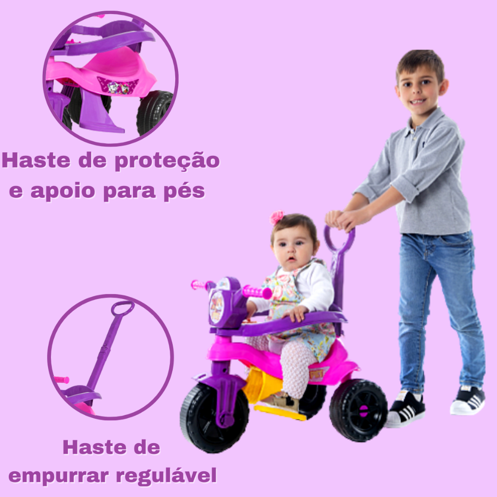 Tico Tico Menino Triciclo Infantil Motoca Bebe Velotrol Com Haste Para  Empurrar Proteçao Lateral e Para os Pes