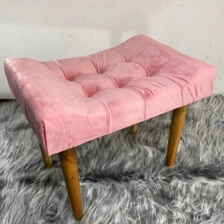 PUFF BANQUETA RETANGULAR DECORATIVO C/ PÉS PALITO - ROSA CLARO VELUDO