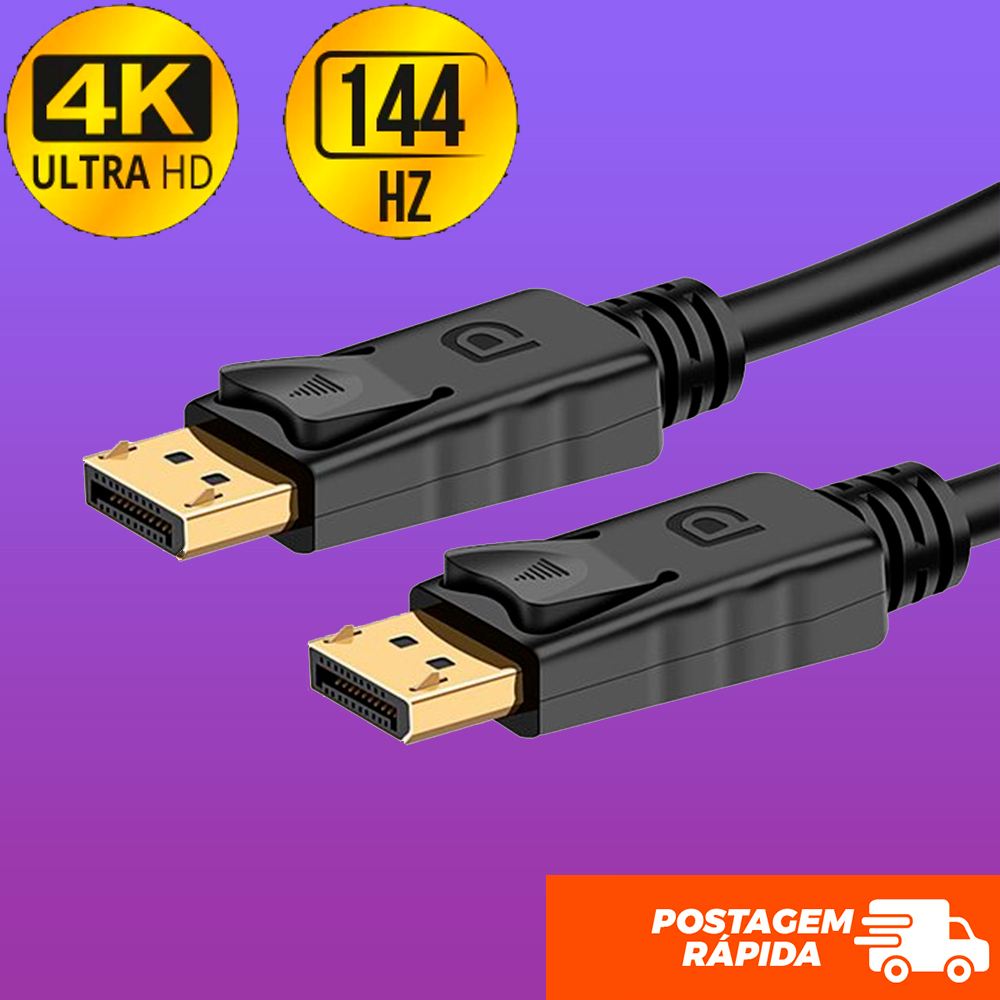 Cabo Displayport Blindado 4k Reforçado 144Hz 1,8 Metros Para Placa de Vídeo Console Monitor Projetor