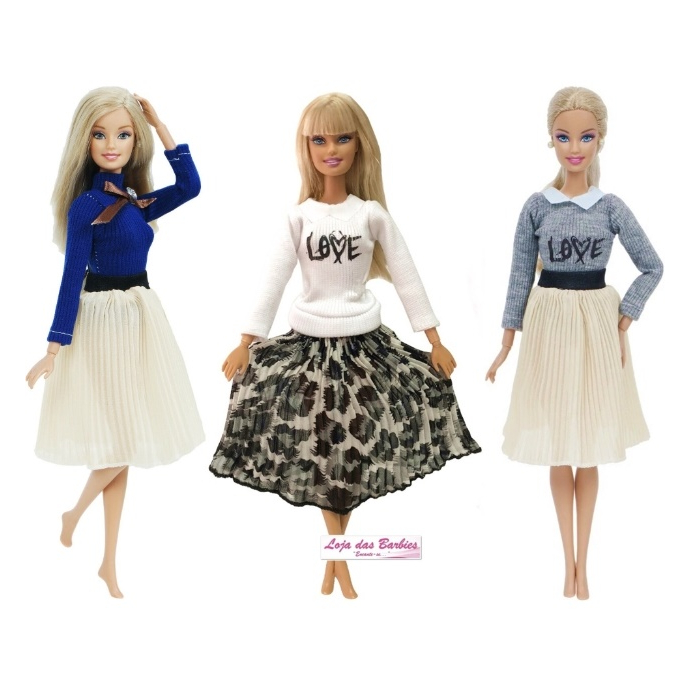 Promoção Kit 3 Roupas Vestidos P/ Boneca Barbie + 3 Sapatos