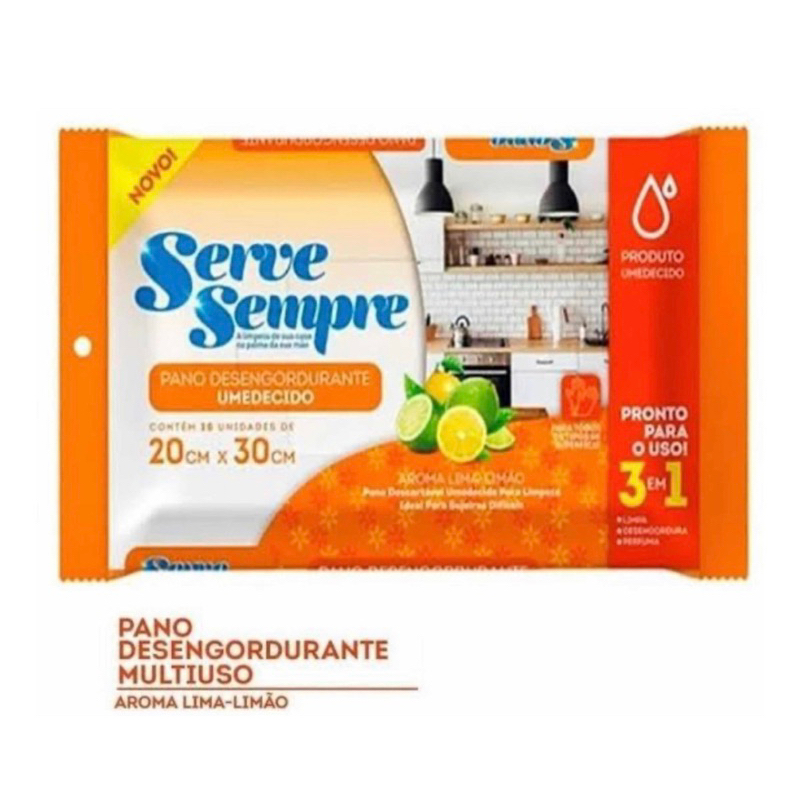 Lenço umedecido Pano de Limpeza Desengordurante com 20 Und. Serve