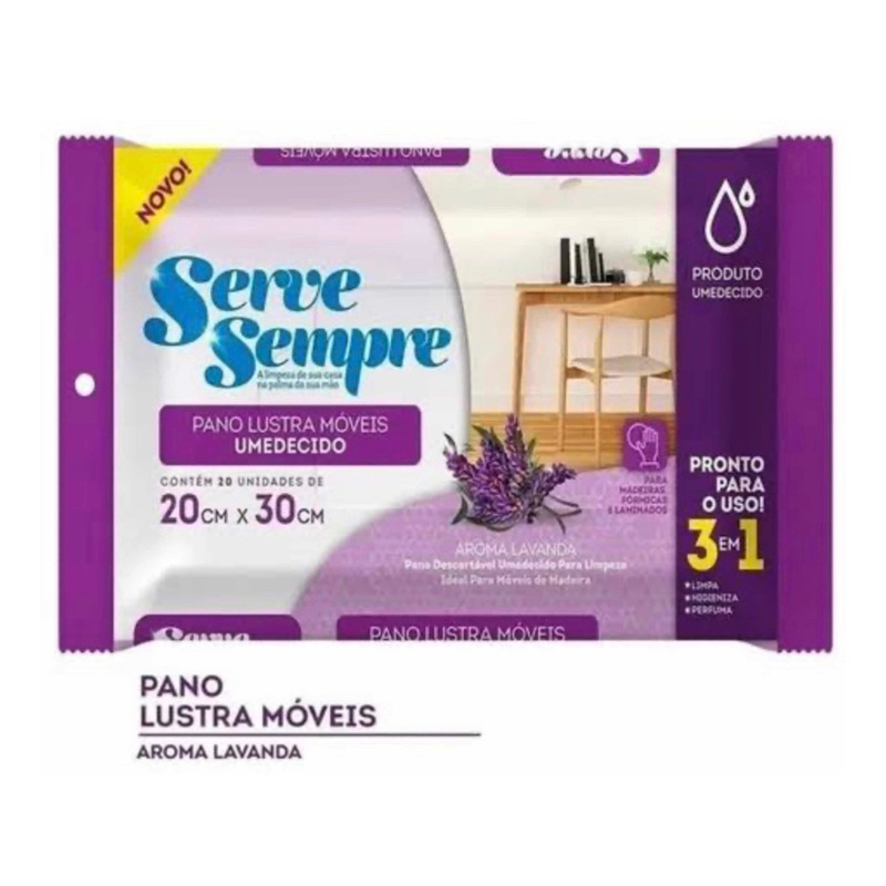 Lenço Umedecido Pano de Limpeza Lustra Móveis Descartável - Serve Sempre