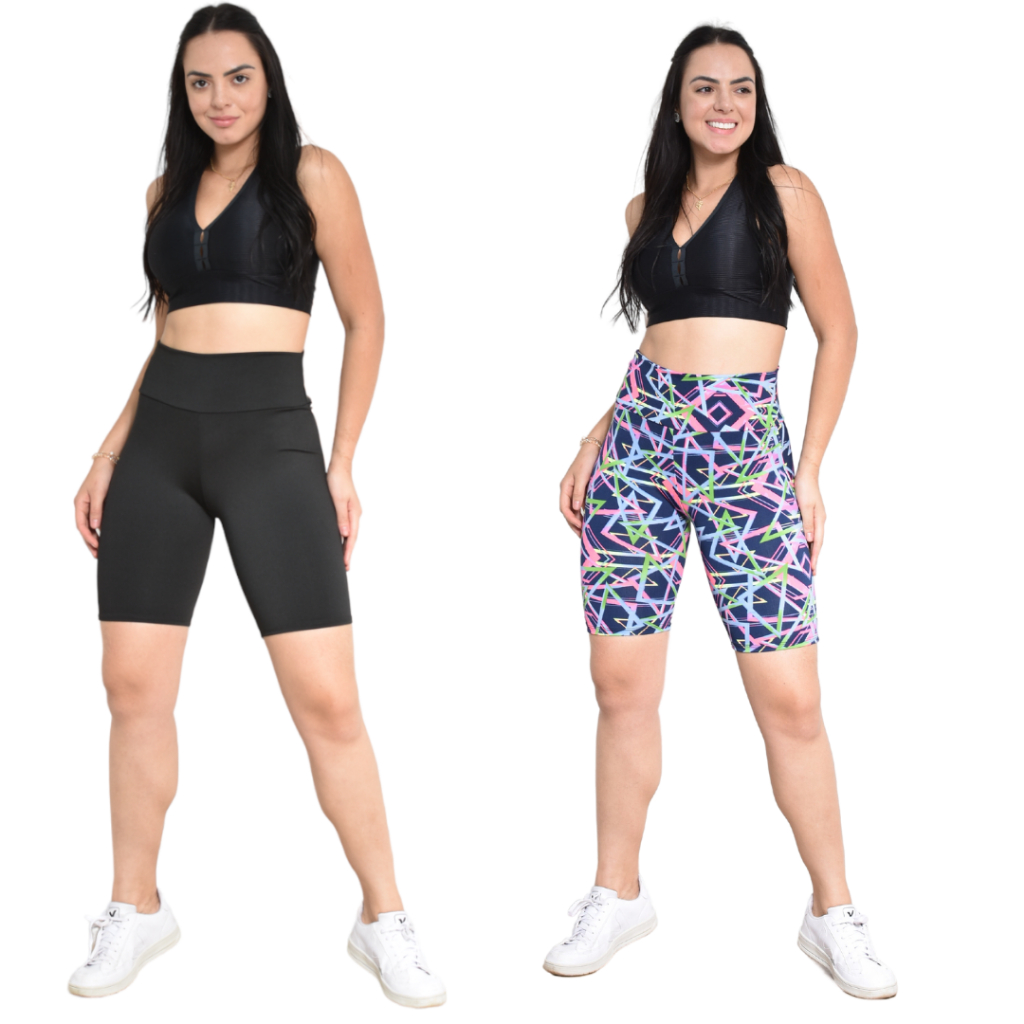 Kit Calça E Short Fitness Suplex Roupa Academia Feminina Cós Alto