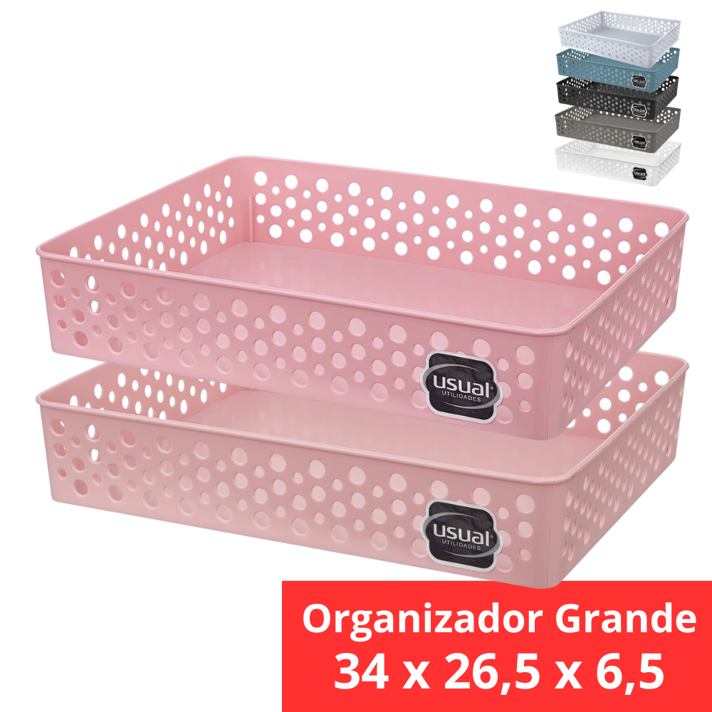 Kit 2 Cestos Organizadores Grande 34x26,5x6,5 Cestinho Caixa Organizadora Multiuso Rattan