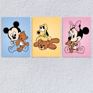 Kit 3 Placas Quadros decorativos Mickey Minnie Pluto Infantil decoração quarto baby